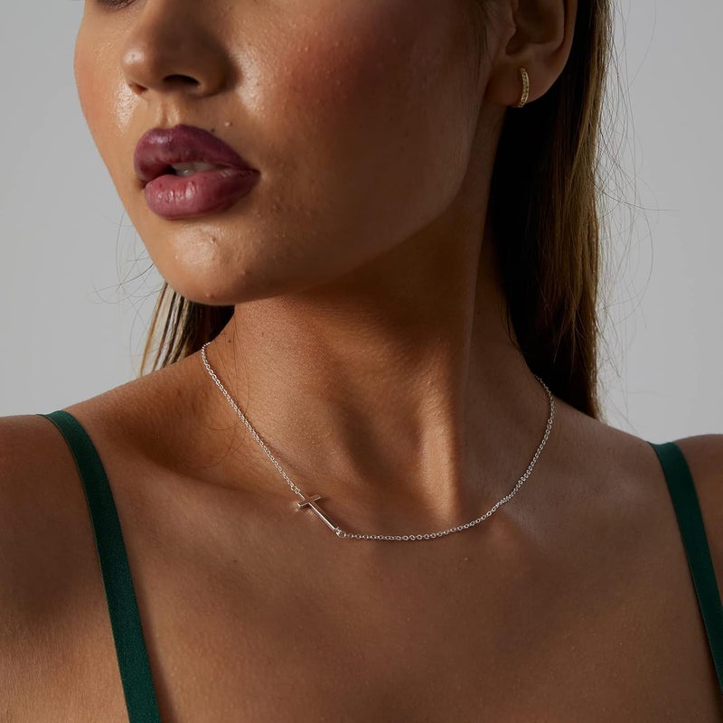 VIROMY Gold Cross Necklace for Women 14K Gold Plated Cute Sidways Cross Pendant Choker Necklaces Simple Trendy Everyday Jewelry for Women - Image 5